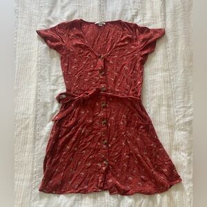 American Eagle S rust red mini floral dress